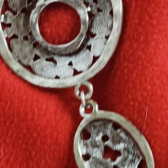 Chico's Vintage Silver Tone Abstract Stone Circle Duo 16.25" Pendant Necklace - Picture 16 of 16